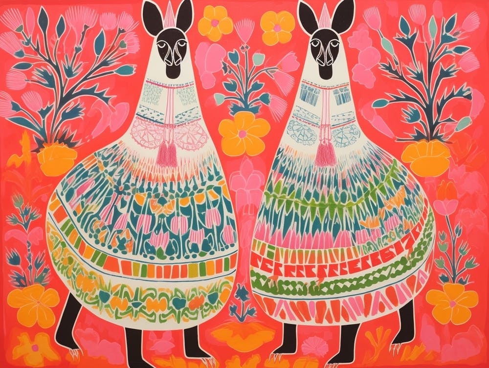 Llama 3 Folk Style Animal Illustration