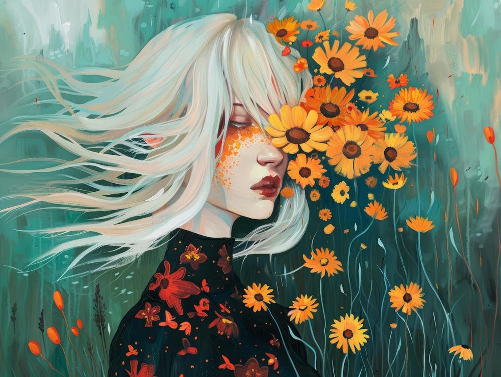 Girl With Sunflowers