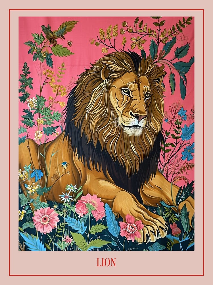 Florale Tiermalerei Löwe 4 Poster