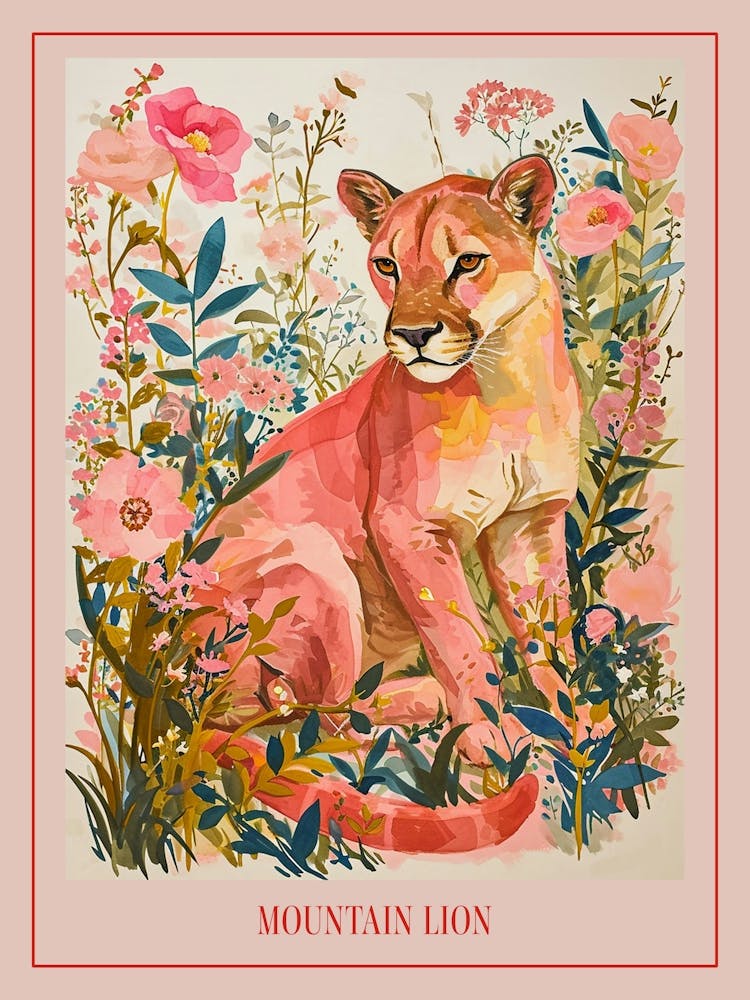 Florales Tiergemälde Berglöwe 2 Poster