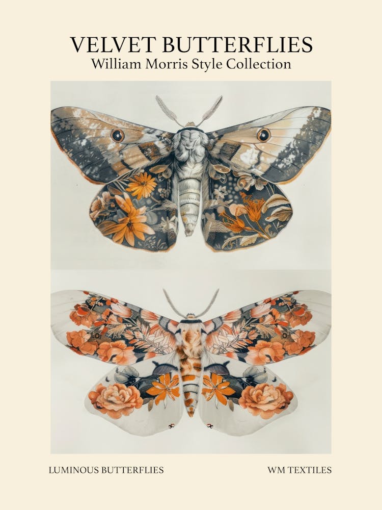 Velvet Butterflies Collection Luminous Butterflies William Morris Style 10