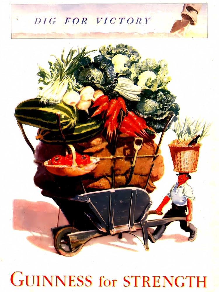 Guinness For Strength, Strong Farmer with Handcart Full of vegetables.