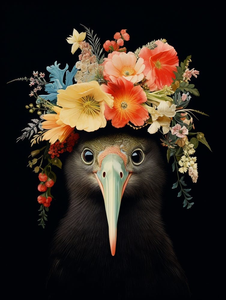Bird With A Flower Crown Kiwi 2
