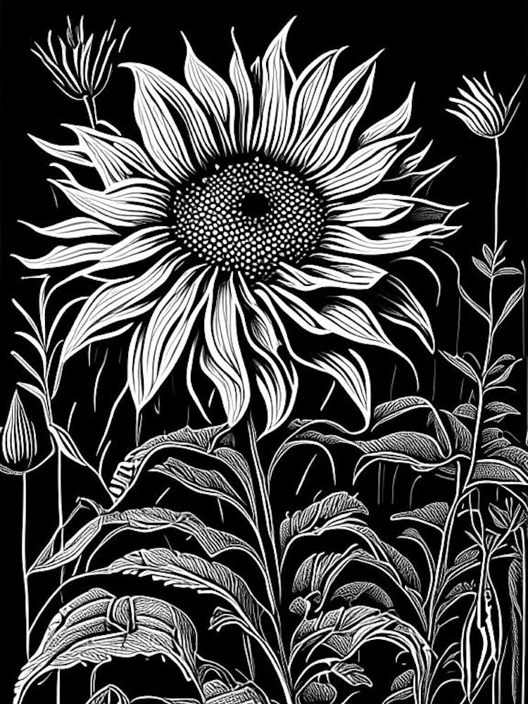 Desert Sunflower Wildflower Linocut