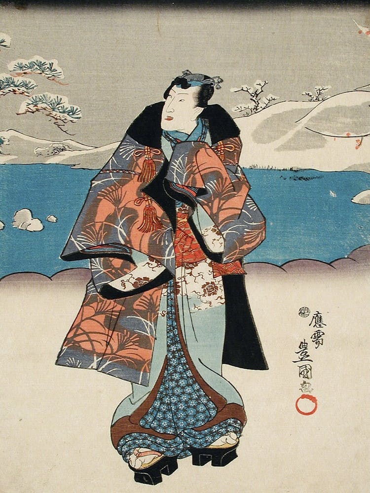 Fashionable Man Viewing The Snow By Utagawa Kunisada