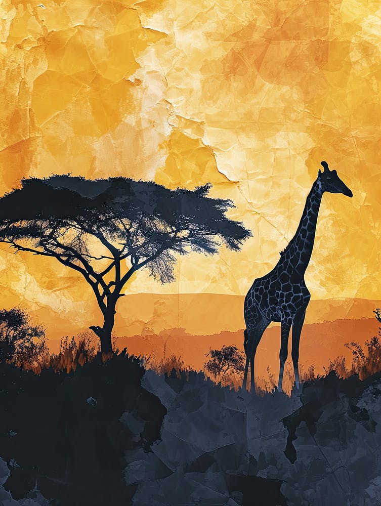 Giraffe und Akazie bei Sonnenuntergang, Afrika