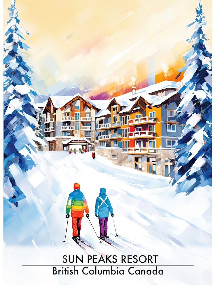 Sun Peaks Resort   British Columbia Canada, Ski Resort Poster Illustration 1
