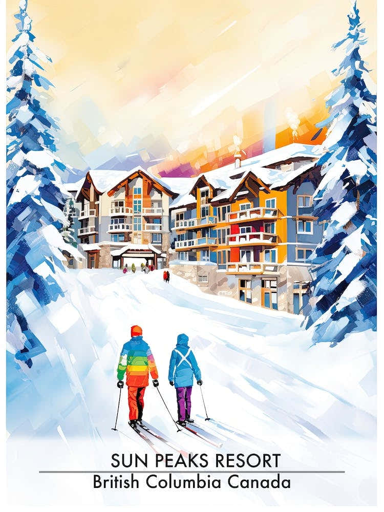 Sun Peaks Resort   British Columbia Canada, Ski Resort Poster Illustration 1