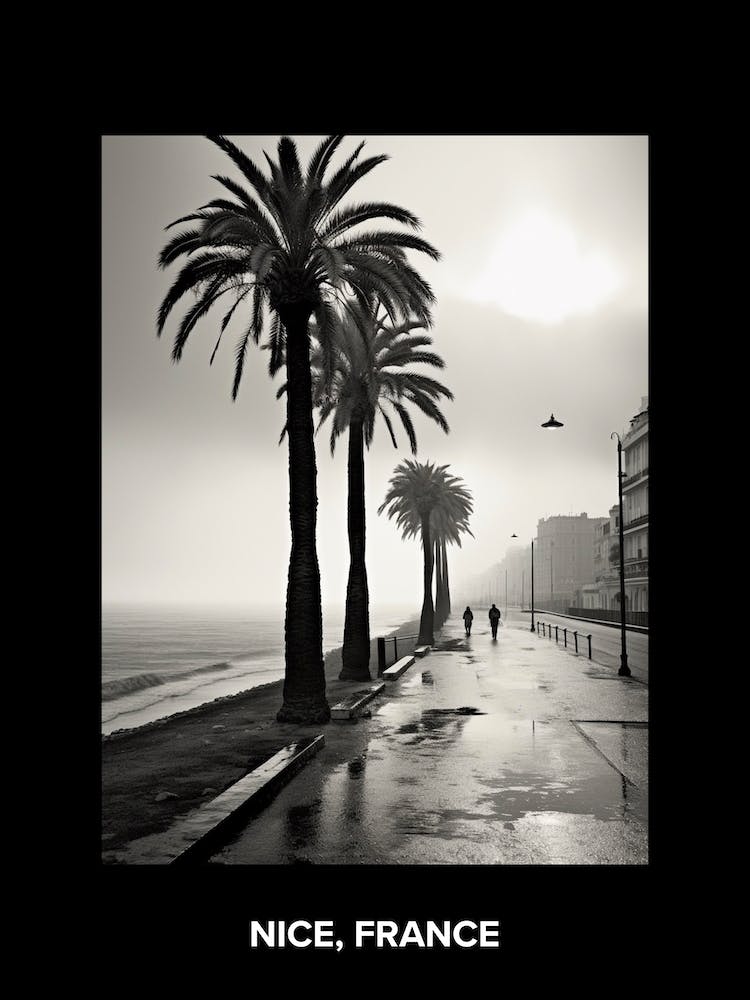 Poster Of Nice, France, Mediterranean Black And White Photography Analogue 6