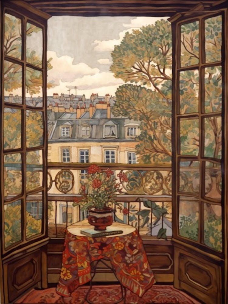A Window View Of Paris In The Style Of Art Nouveau 4