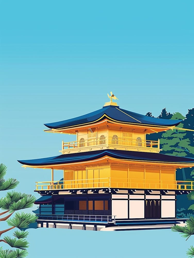 Kinkaku Ji Golden Pavilion Kyoto 2 Colourful Illustration