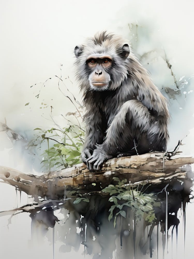 Jigokudani Monkey Park In Nagano, Japanese Brush Painting, Ukiyo E, Minimal 2