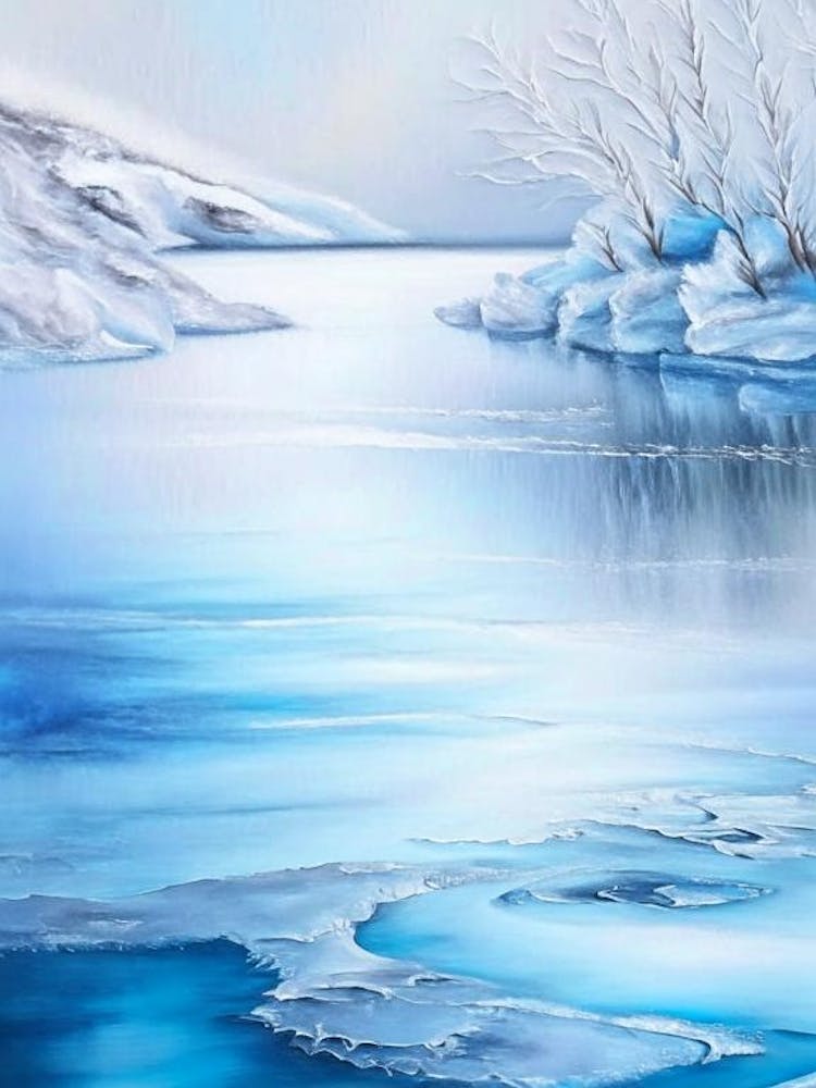 Frozen Lake Waterscape Marble Acrylic Painting 1