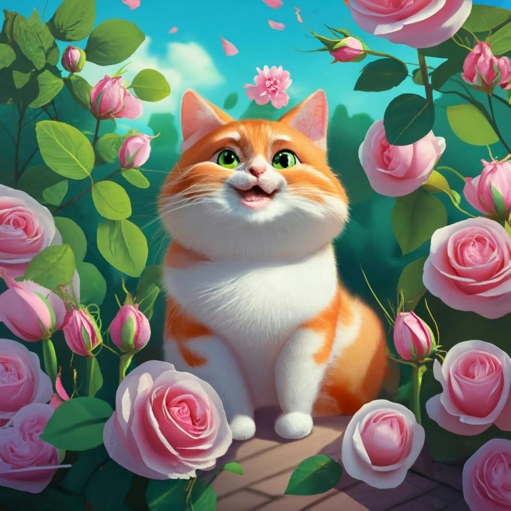 Cat With Roses