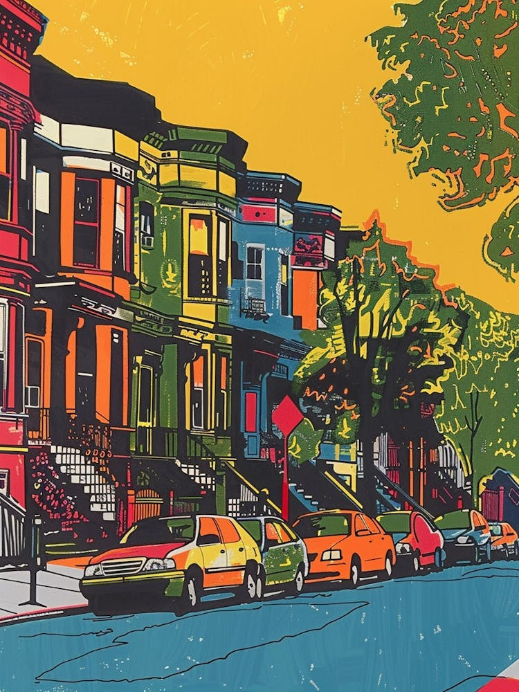 Crown Heights New York Colourful Silkscreen Illustration 4