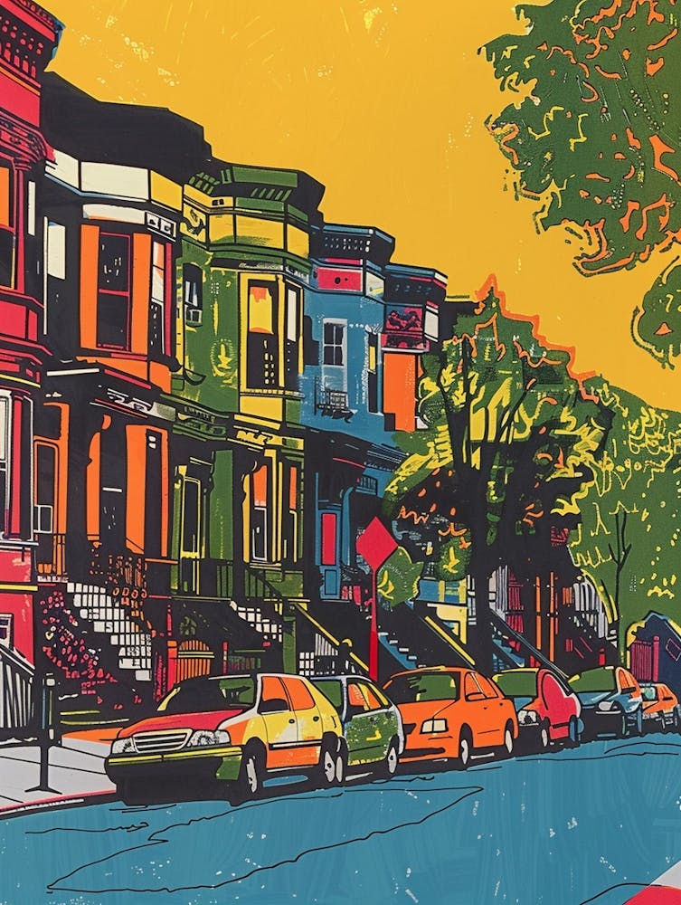 Crown Heights New York Colourful Silkscreen Illustration 4