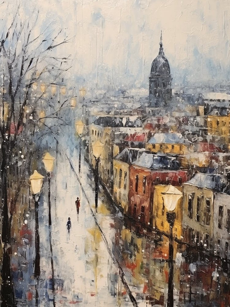 Vintage Winter Painting Hamburg Germany