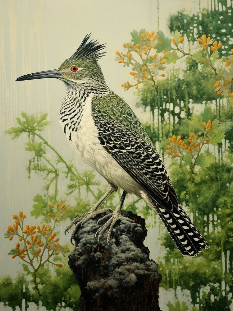 Ohara Koson Inspired Bird Painting Roadrunner 4