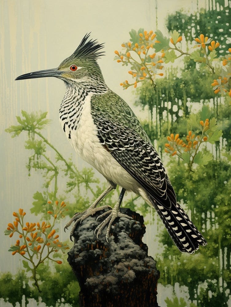 Ohara Koson Inspired Bird Painting Roadrunner 4