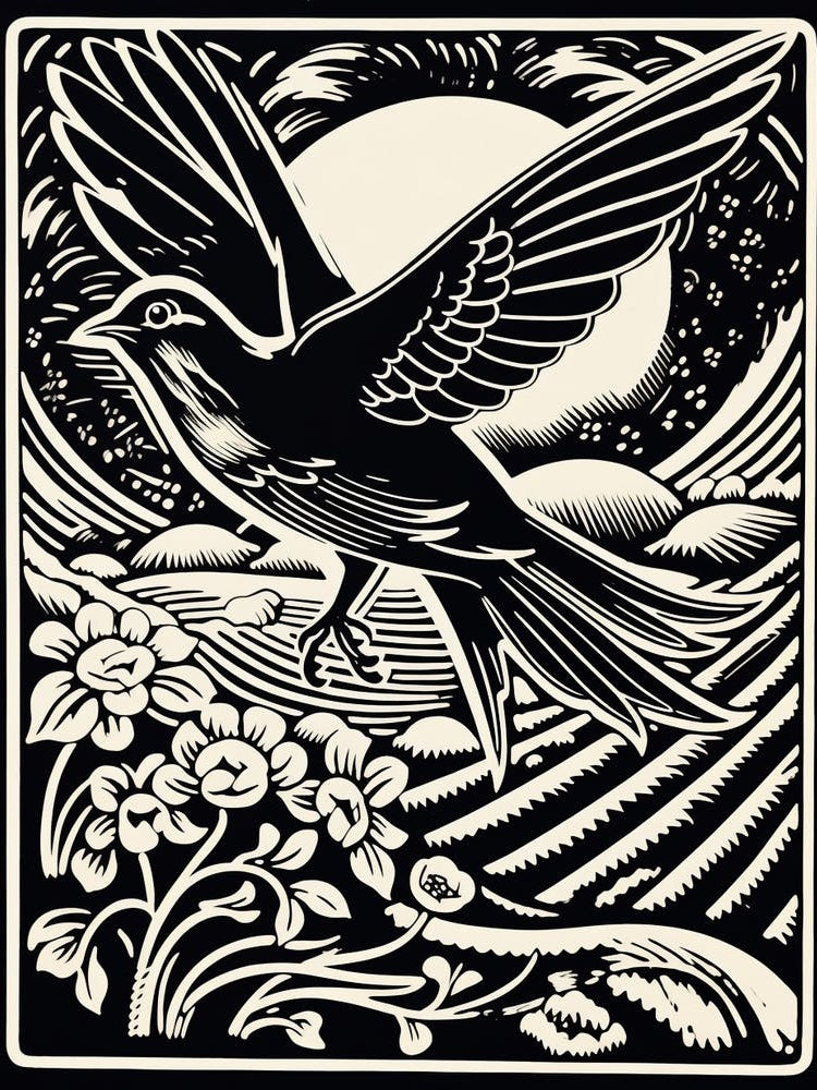 B&W Bird Linocut Barn Swallow 2