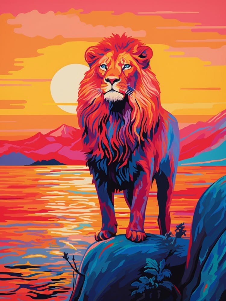 Vivid Bright Lion In The Sunset 1