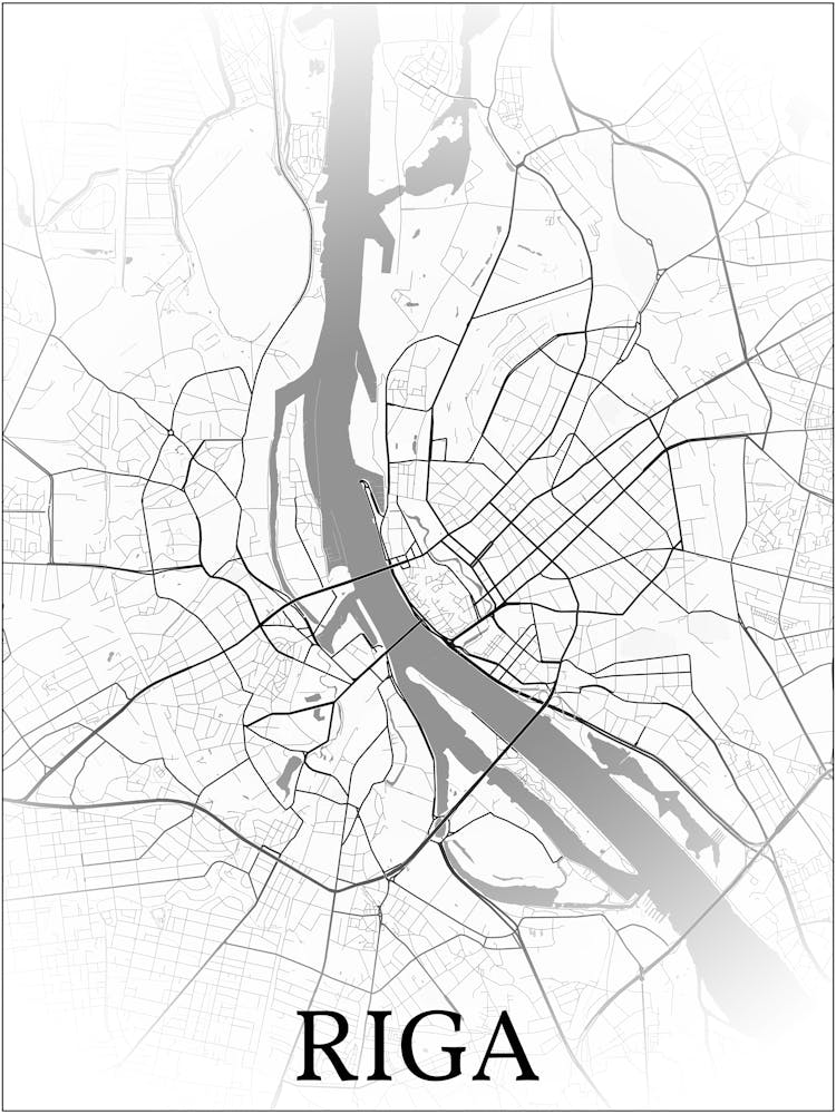 Riga, Latvia, City Map, Black And White Fade Design
