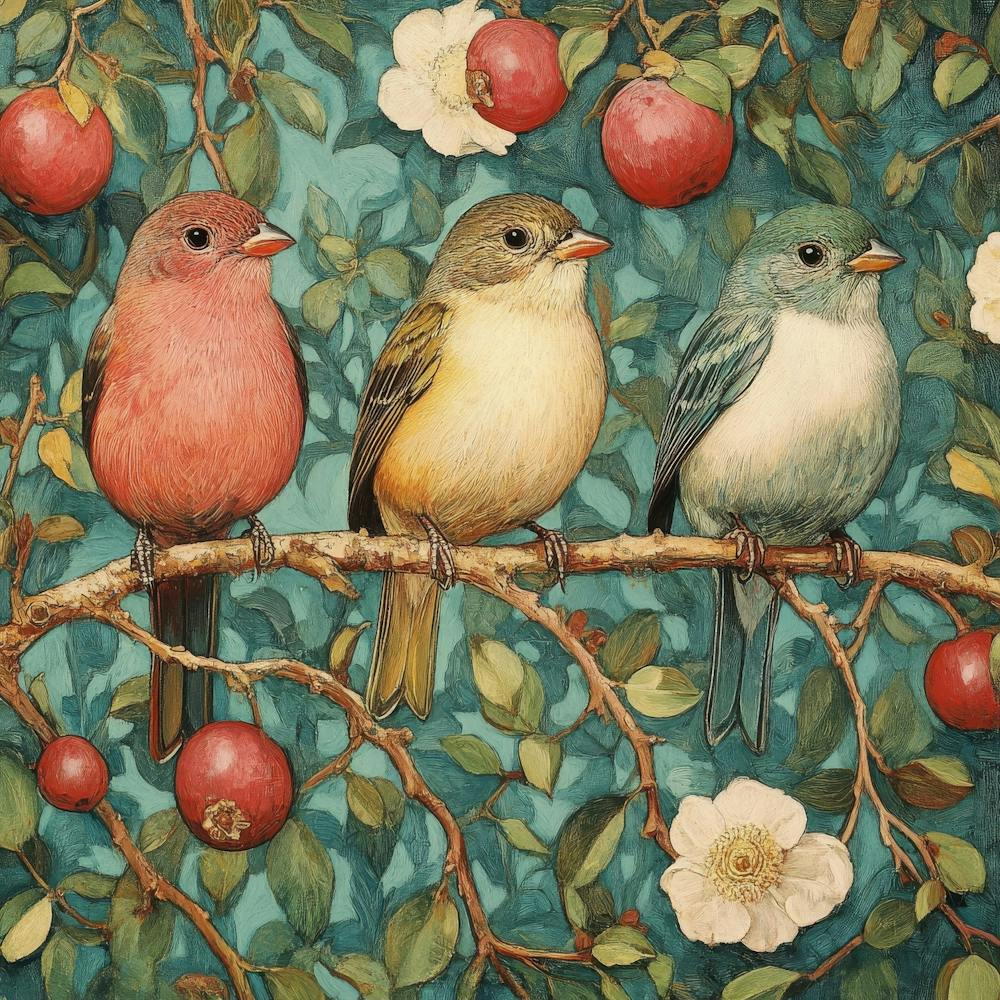 Three Birds On A Branch Art 2