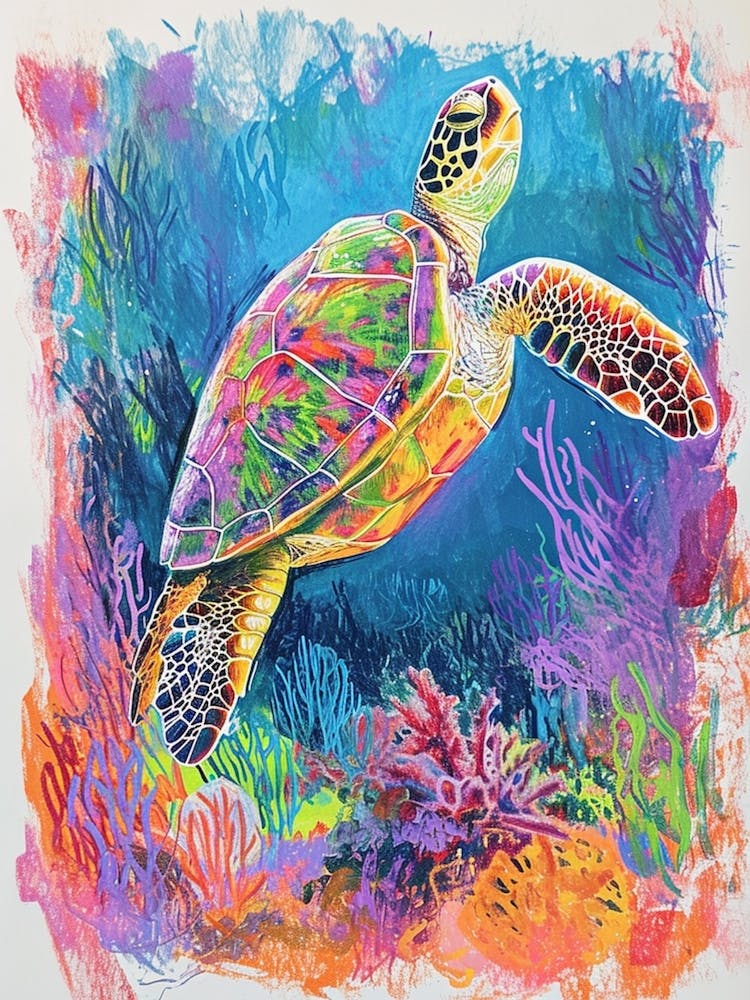 Sea Turtle With Marine Plants Scribble 4