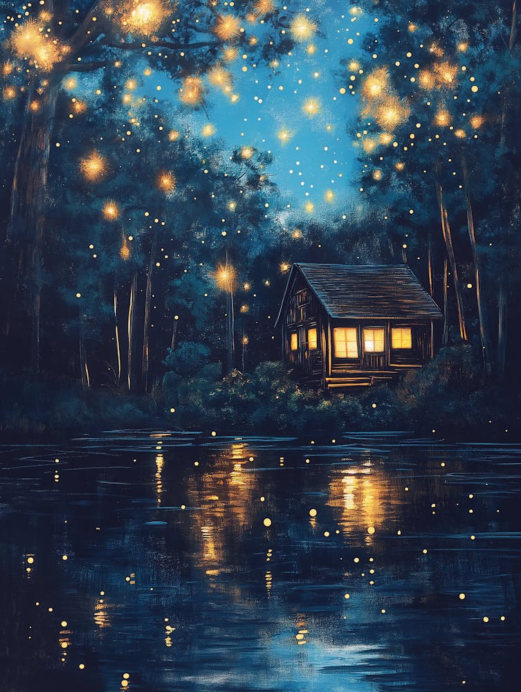 Nuit Étoilée Au Bord du Lac