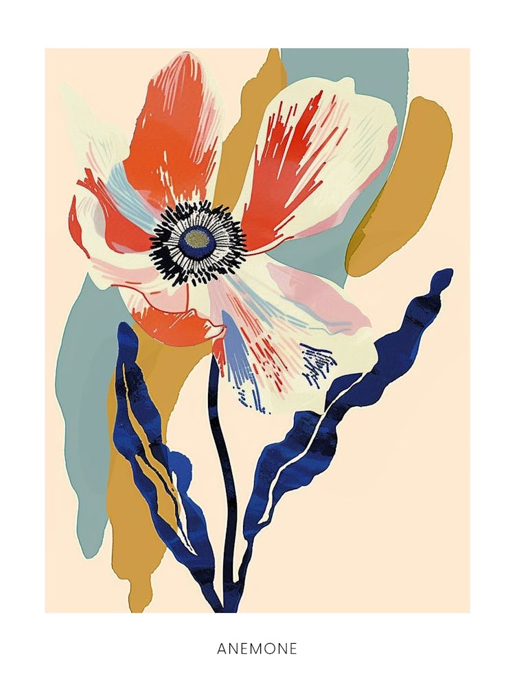 Colourful Flower Illustration Poster Anemone 1