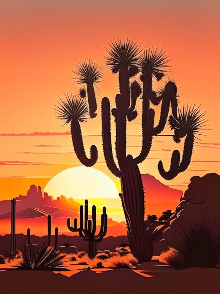 Joshua Tree At Sunrise Retro Illustration (1)