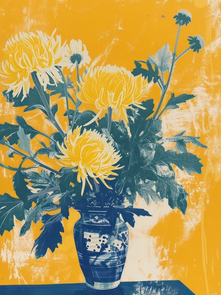 Chrysanthemum Flowers On A Table   Contemporary Illustration 2