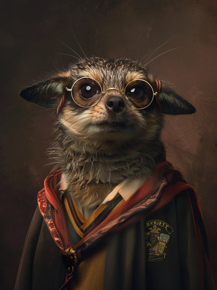 A Realistic Portrait Of A Funny Animal Dressed As Characters From Harry Potter