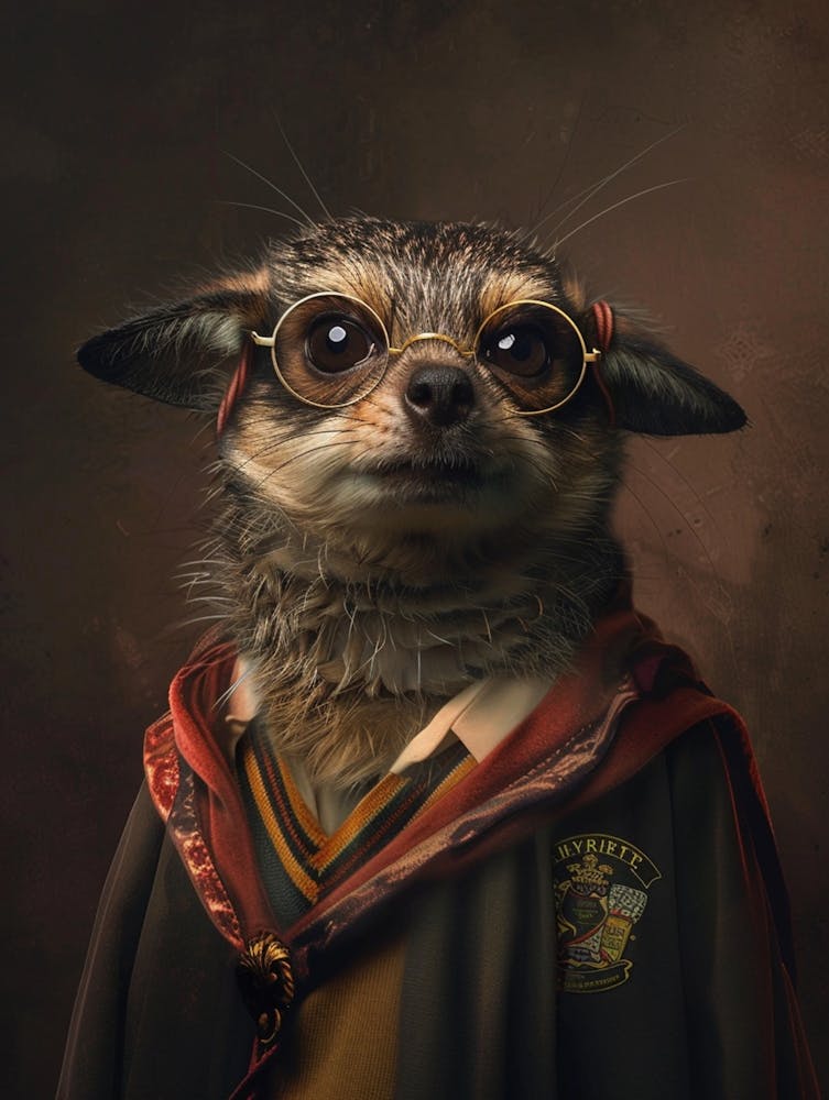 A Realistic Portrait Of A Funny Animal Dressed As Characters From Harry Potter