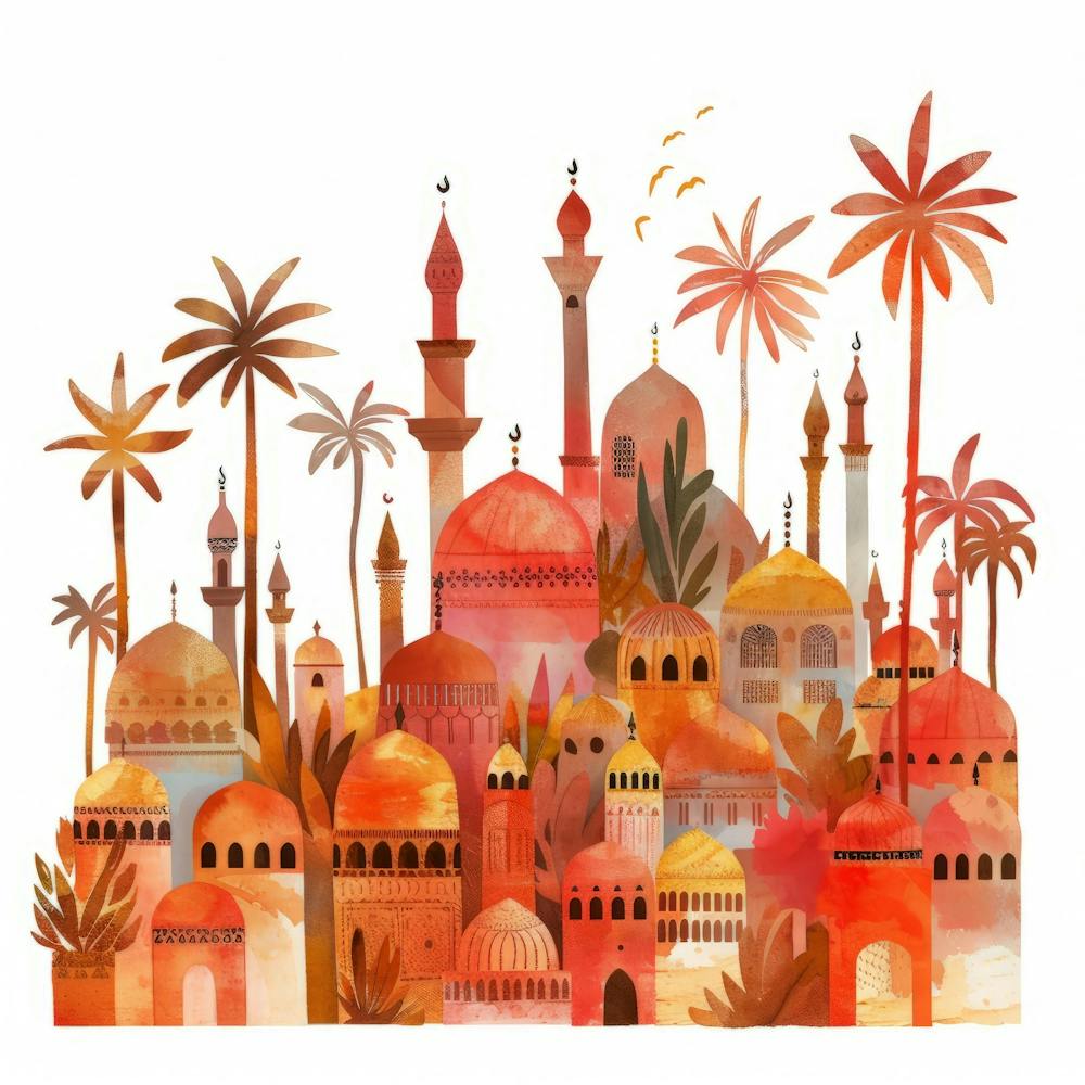 Watercolor Islamic City Painting