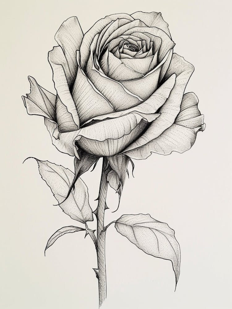 English Rose Black And White Line Drawing 7