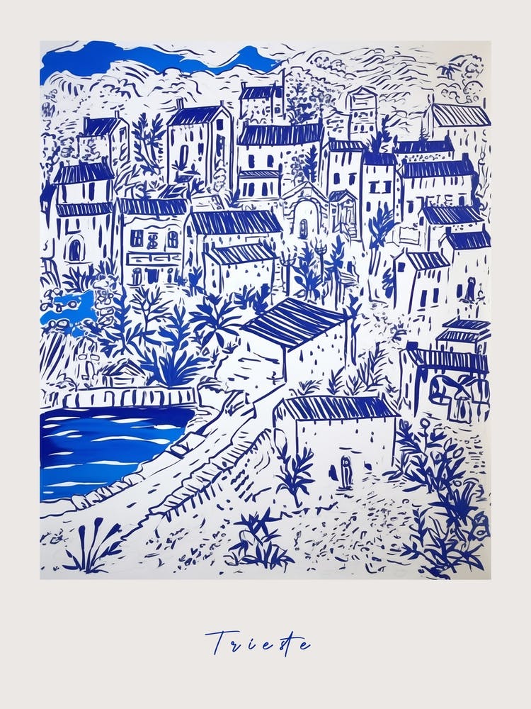 Trieste 2 Italy Blue Drawing Poster