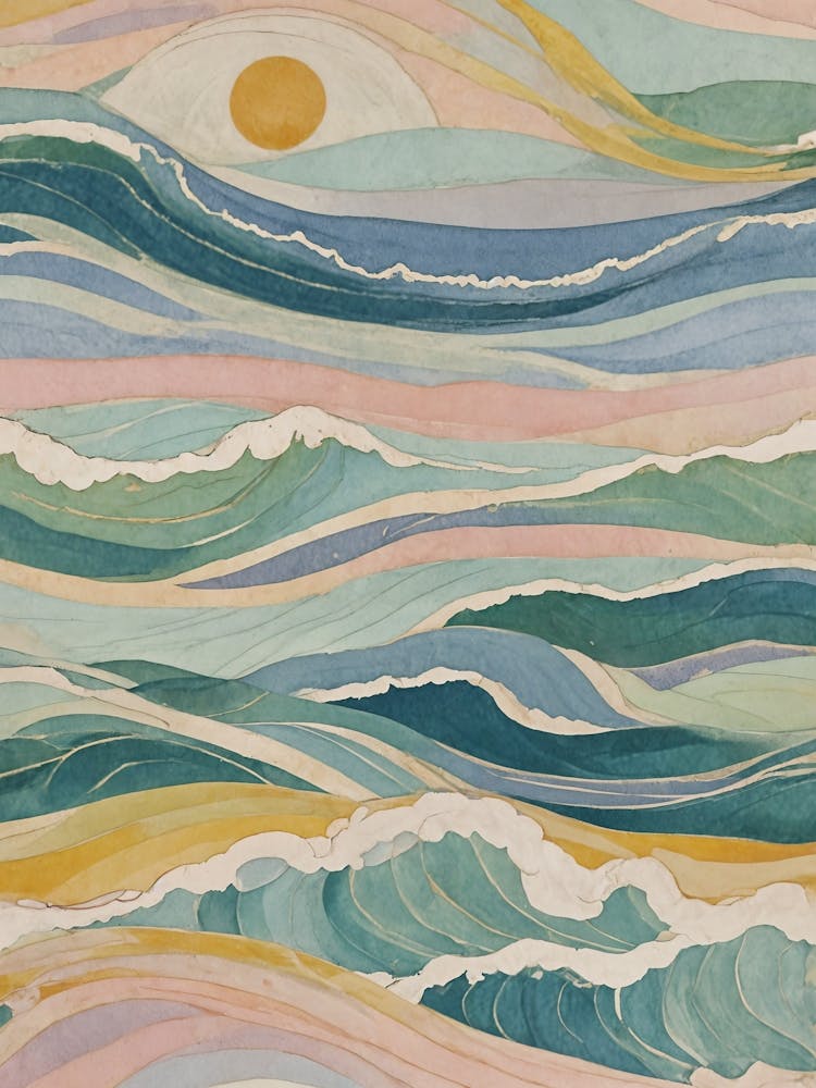 Sun And Waves In Pastel