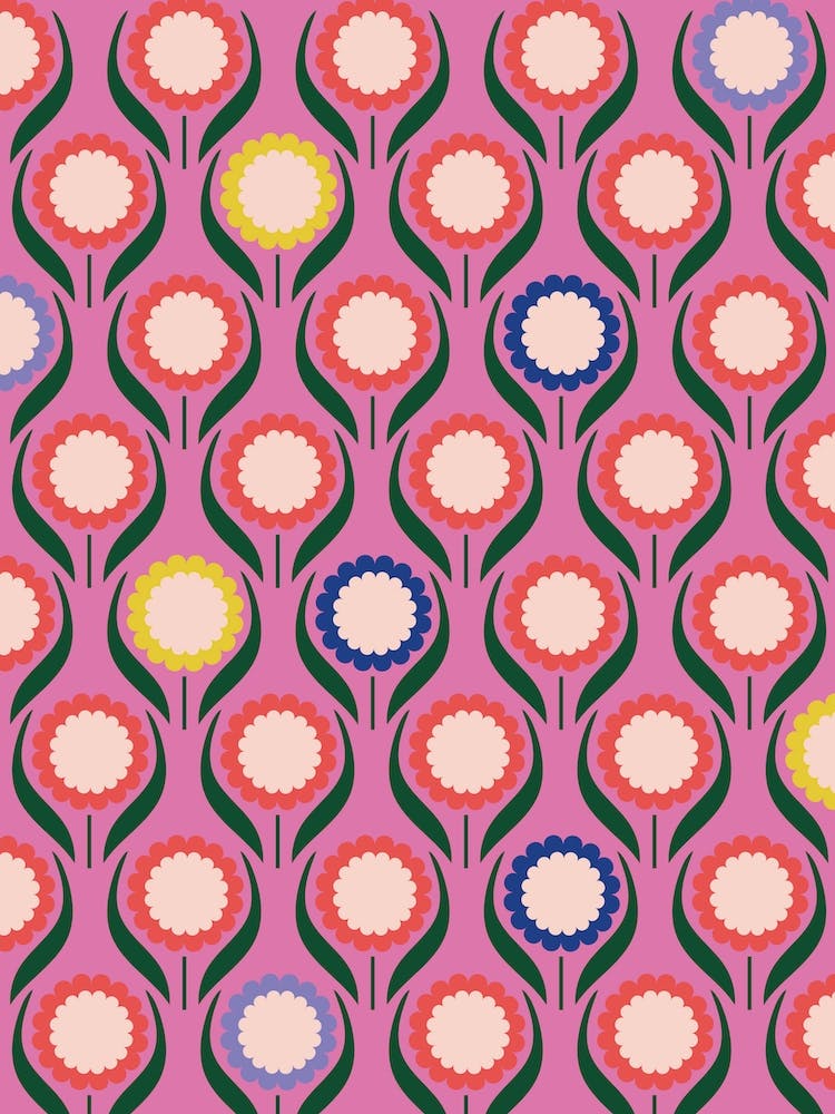 Motif de Fleurs d'Été Colorées sur Fond Rose
