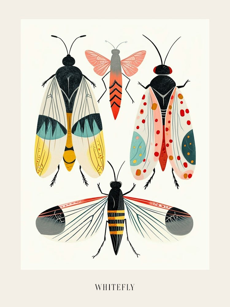 Colourful Insect Illustration Whitefly 3 Poster