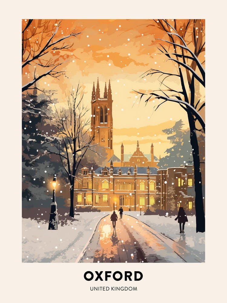 Winter Night  Travel Poster Oxford United Kingdom 3