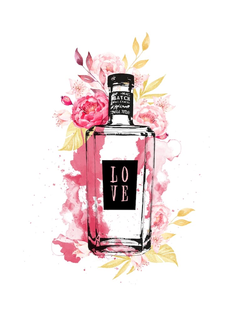 Pink Flowers Gin Bottle