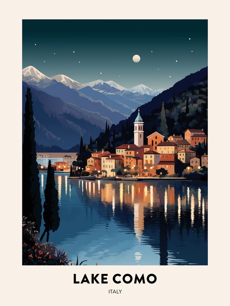 Winter Night  Travel Poster Lake Como Italy 2