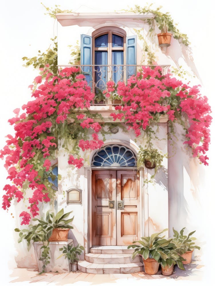 Amalfi, Italy   Mediterranean Doors Watercolour Painting 10
