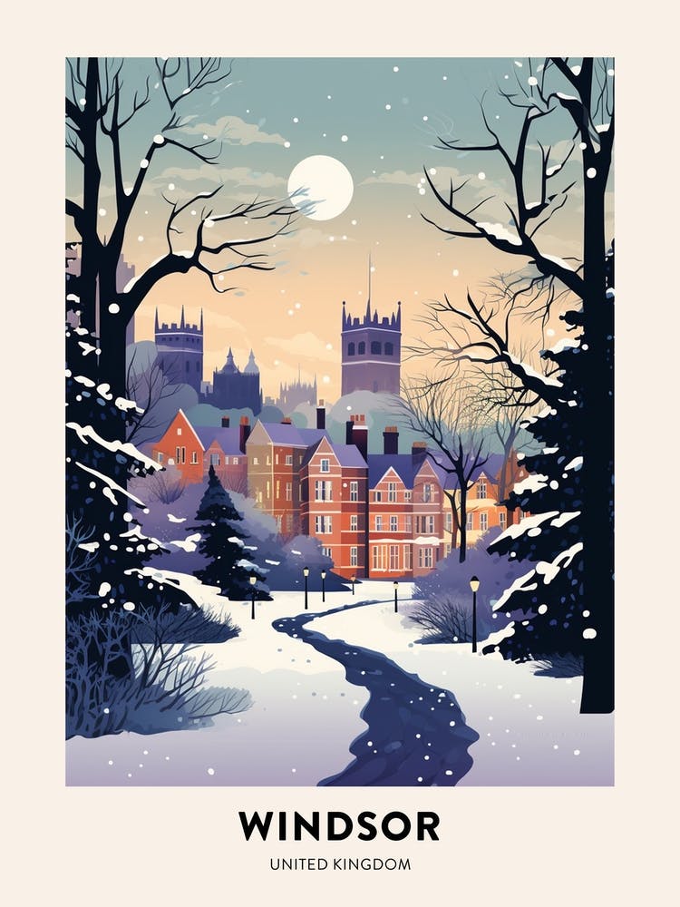 Winter Night  Travel Poster Windsor United Kingdom 3