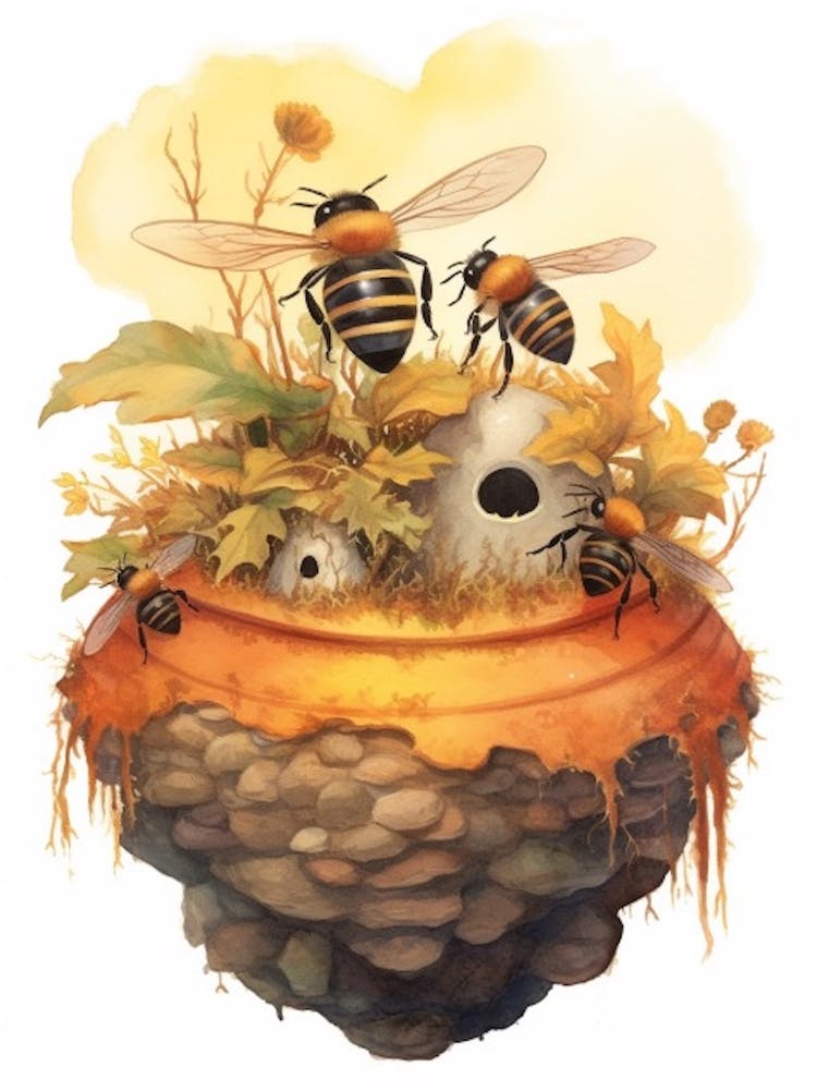 Honey Pot Ant Bee Beehive Watercolour Illustration 4