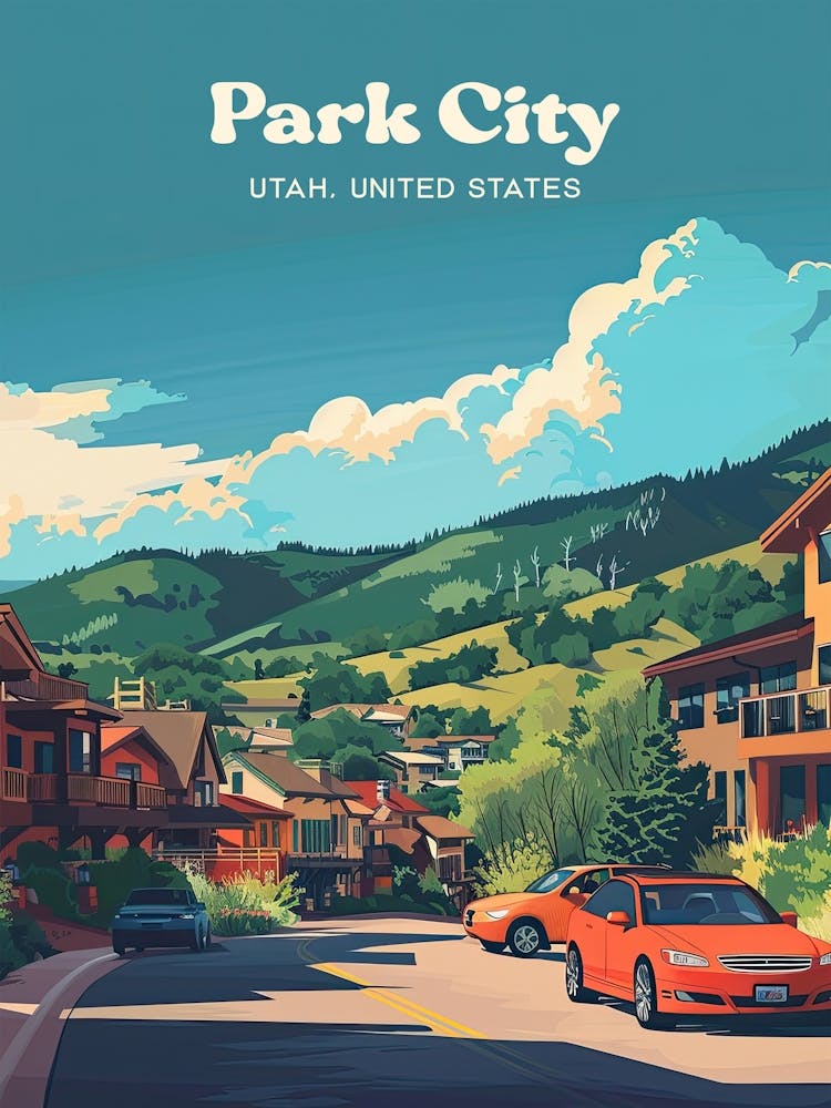 Park City Utah Streetview Digital Travel Illustration