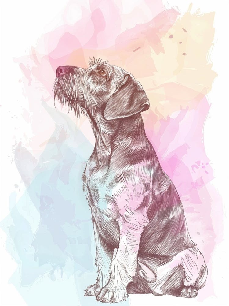 German Wirehaired Pointer Pastel Line Watercolour Illustration  1