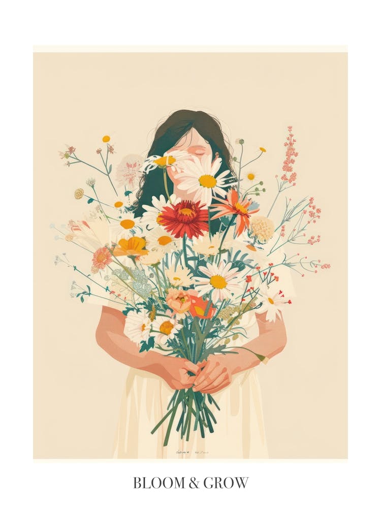 Blühen und Wachsen Frühlingsmädchen mit Wildblumen 7