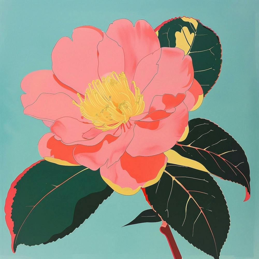 Camellia 3 Square Flower Illustration